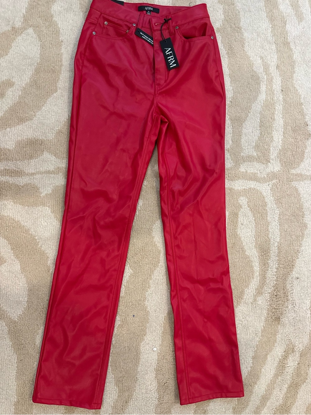AFRM Heston Red Faux Leather High Rise Straight Leg Pants Size 26